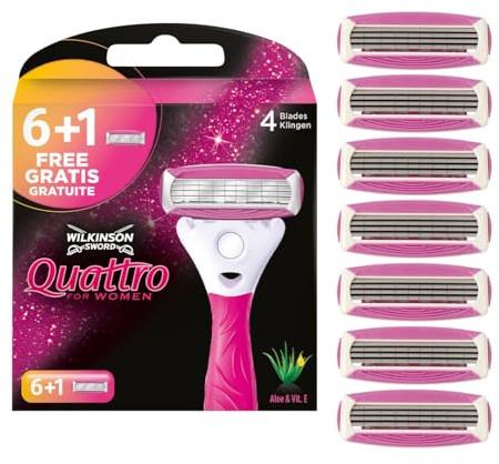 Wilkinson Sword Intuition Quattro Smooth Shave Rasierklingen, Damenrasur, Hauch von Aloe vera, Rasierer für die alltägliche Rasur, 6 + 1 Stück
