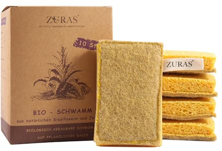 ZURAS - 10 kratzfreie biologische Reinigungsschwämme aus Sisalfasern | langlebig & robust, für Küche & Haushalt, wiederverwendbar, 10er Vorteilspack