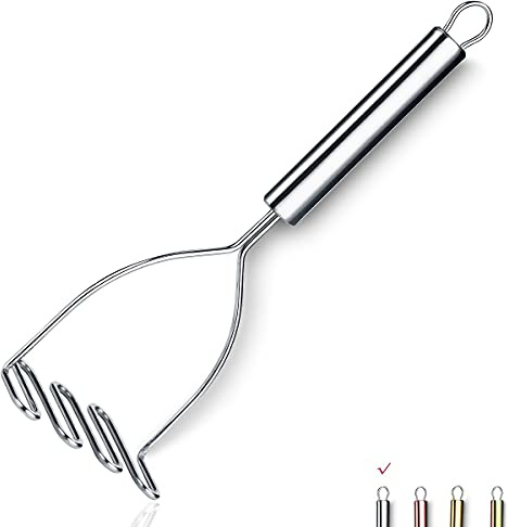 Kartoffelstampfer, Edelstahl-Hochleistungs-Metall-Kartoffel-Reicer mit Spiegelpolitur, Lebensmittelstampfer-Utensil, Handstampfer, Gemüse-Obst-Maische, Spülmaschinenfest (9,6 Zoll)