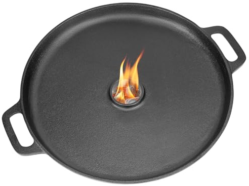 Onlyfire Feuerplatte Gusseisen Rund, Ø35cm Plancha Grillplatte mit Tragegriff, Grillring für Raketenofen, Gasgrill, Kugelgrill, BBQ-Platte, Tropfschutz, Loch 5,8cm, Stärke 4mm