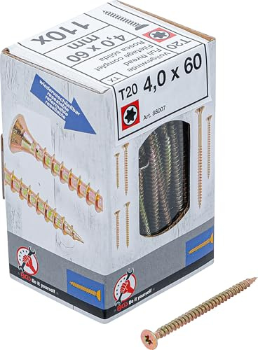BGS Diy 88007 | Mehrzweckschrauben | T-Profil (für Torx) T20 | 4,0 x 60 mm | 110 Stück
