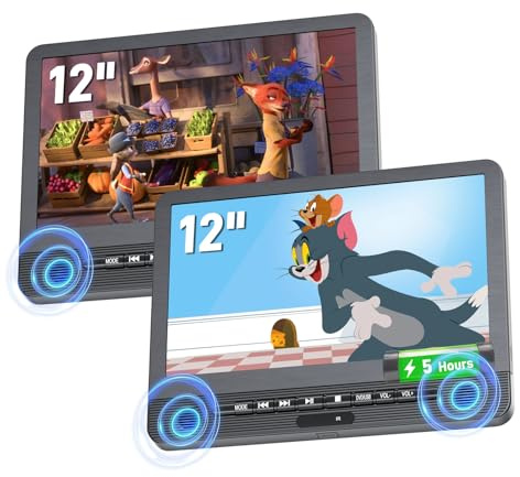Arafuna 12 DVD Player Auto 2 Bildschirme, Wiederaufladbar Kopfstütze für Auto, Unterstützung USB/TF-Karte, Sync Screen, und letzter Speicher