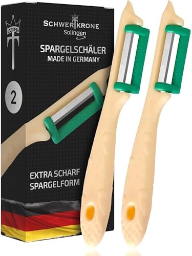 SCHWERTKRONE® 2 Spargelschäler [MADE IN SOLINGEN - GERMANY] - Kartoffelschäler Gemüseschäler Karottenschäler - Sparschäler Links & Rechtshänder - Gurkenschäler Potato Peeler - Obstschäler