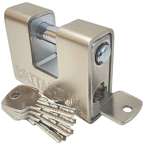 Britanium® BRP74 Schwerlast Wetterfestes Vorhängeschloss mit 5 Schlüssel - 12 mm Schnittfester Bügel, Anti-Bohr Zylinder | Sicherheitsschloss für Schuppen, Tor, Versandcontainer, Garage, Anhänger