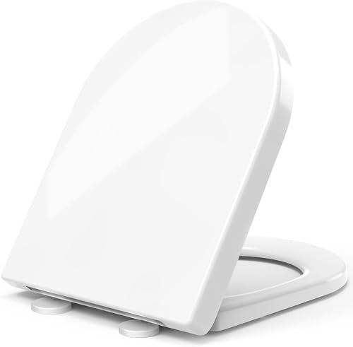 STOREMIC Toilettendeckel, WC Sitz mit Absenkautomatik, Klodeckel D-Form mit Quick Release Funktion für einfache Montage & Reinigung, Antibakteriell Klobrille aus Duroplast, Verstellbaren Scharnieren