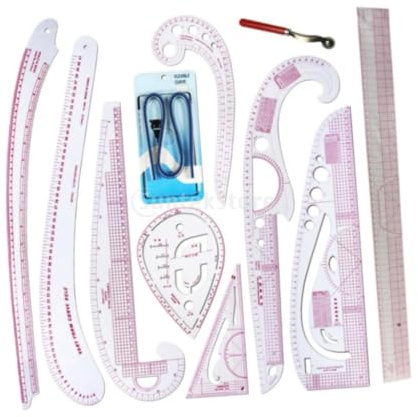 harayaa Metrisches Lineal-Set, Schneider-Lineal, biegbare Blusen-Tuch-Design-Schablonen, französisches Kurvenlineal-Set für Schneider und Designer zum Zeichnen, Heimwerken, Nähprojekt, 11 Stück