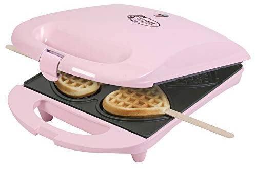 Bestron Waffeleisen für Herzwaffeln am Stiel, Waffelmaker mit Antihaftbeschichtung für Herzform-Waffeln, Retro Design, 780 Watt, Farbe: Rosa