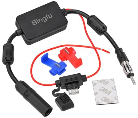 Bingfu UKW Autoradio Antennenverstärker 12V mit DIN Anschluss | Auto Radio Signalverstärker Für Pkw, Lkw, SUV, Wohnmobil, Head Unit und Media Receiver, unterstützt stabileren Radioempfang