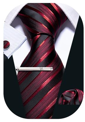 Barry.Wang Herren Krawatte Set Seiden-Geschäfts-Streifen Plaid-Krawatten-Set mit Taschentuch Manschettenknopf für Hochzeit Formell