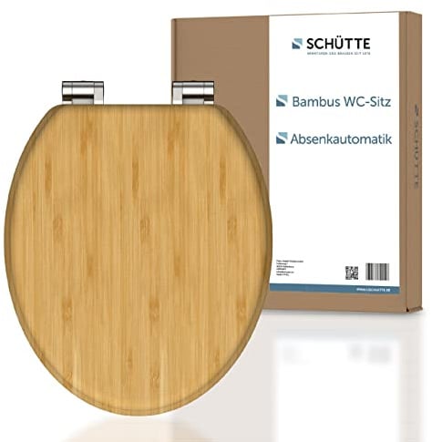 SCHÜTTE WC-Sitz BAMBOO mit Absenkautomatik aus Bambus, nachhaltiger Toilettendeckel mit 175kg Belastbarkeit, Toilettensitz mit Brille, Klodeckel für WC, Holz Klobrille