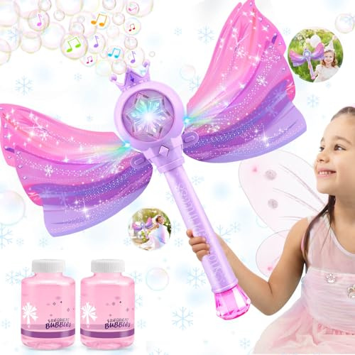 Britik Spielzeug 3-8 Jahre Kinder: Seifenblasenmaschine Spielzeug für Mädchen Geschenke ab 3 4 5 6 7 8 Kinder Geburtstag 3-8 Jahre Zauberstab Seifenblasenstab mit Licht Musik Hochzeit Party-Violett