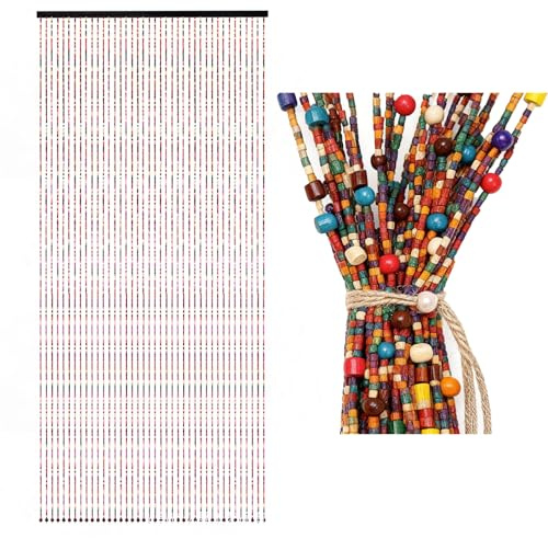 Mocoli Perlenvorhang Balkontür, 90x195CM Perlenvorhang Insektenschutz 41 Stränge Perlenvorhangs Türvorhang Bambusvorhang Bohemian Stil Handwerk für Fenster Eingang Badezimmer