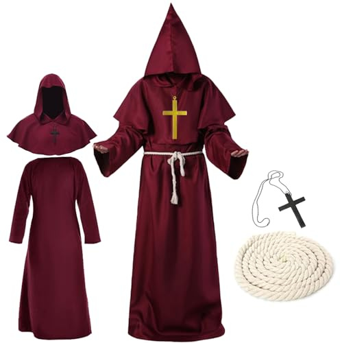 waziwe halloween kostüm herren, Mönchs kostüm mit Kapuze | Halloween Costume, Priester kostüm herren, Robe Mittelalter Mönch Kutte Halloween Karneval Fasching kostüm herren