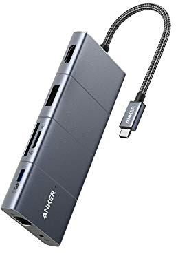Anker PowerExpand+ 11-in-1 USB-C Adapter Hub, mit 4K@60Hz HDMI und DP, 85W Power Delivery, USB-C und 3 USB-A Datenports, 1 Gbps Ethernet, 3.5mm Audio, microSD und SD Speicherkartenleser
