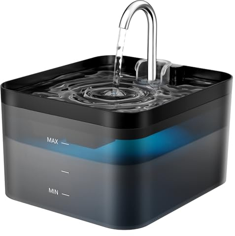 PawPoll Katzenbrunnen, 2,2L Trinkbrunnen für Katze, Super Leiser, Wasserhahn-Design Wasserbrunnen für Katzen mit LED und Aktivkohlefilter, Leicht zu Reinigen, BPA Frei, Zwei Wasserfluss-Designs