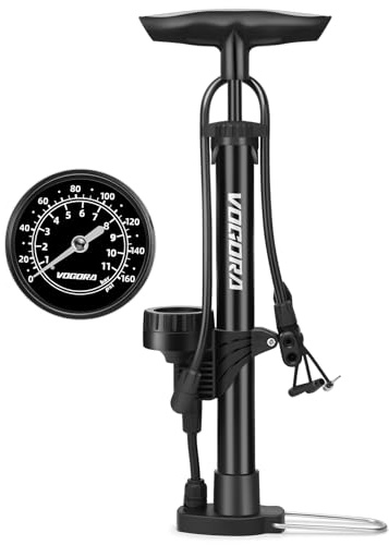 VOGORA Fahrradpumpe alle Ventile, Luftpumpe Fahrrad Französische Ventile mit Manometer, Fahrrad zubehör Pumpe Luft Standpumpe für Ball