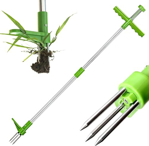 Unkrautentferner Länge 100cm,mit DREI Kiefer und Edelstahl-Pedale für Effizientes Entfernen von Unkraut,Unkrautstecher mit Stiel Kein Verbiegen zum Entfernen von Wurzeln,Gartenwerkzeug