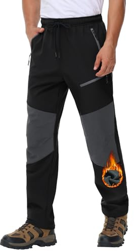 MOCOLY Wanderhose Herren Winter Thermo Jagdhose Skihose Schneehose Thermohose Winterhose Warme Fleece Gefüttert Softshell Cargo Outdoor Hose für Safari Trekking Ski Snowboard Arbeit Schwarz M