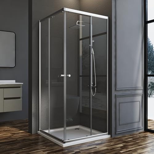 Goezes Duschkabine Eckeinstieg 75x80 cm Duschabtrennung mit Schiebetür, Doppel Schiebetüren Duschwand 80x75 Duschschiebetür 6mm ESG Glas, Dusche Höhe 185cm, LINKS & RECHTS MONTIERBAR