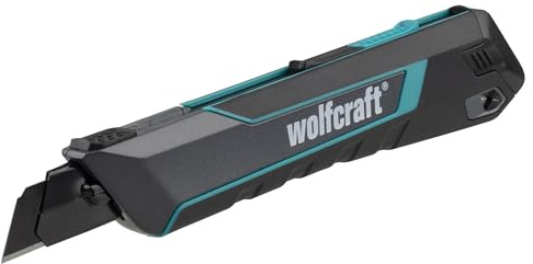 wolfcraft Cuttermesser PRO SAFETY 18 mm - Profi Abbrechklingenmesser | Robustes Metallgehäuse, Autolock, extra scharfe Klinge, für Teppich, Holz, Folie, für Rechts- und Linkshänder, 4290000