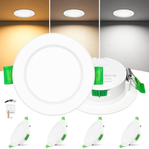 Laiebri LED Einbaustrahler 230V 3-Stufen Dimmbar LED Spots IP44 4er Set | 6W Ultra Flach 25mm Einbauleuchten 55–68mm Lochmaß, Warmweiß Neutralweiß Kaltweiß, Einbauspots für Bad Küche Wohnzimmer Weiß