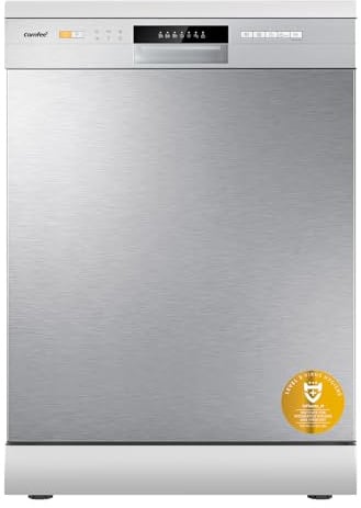 COMFEE' CDWPF1201PS Geschirrspüler freistehend, 60 cm, 12 Gedecke, Startzeitvorwahl, Halblast-Funktion, flexible Körbe, Edelstahl, 49 dB, Bedienung über Tasten