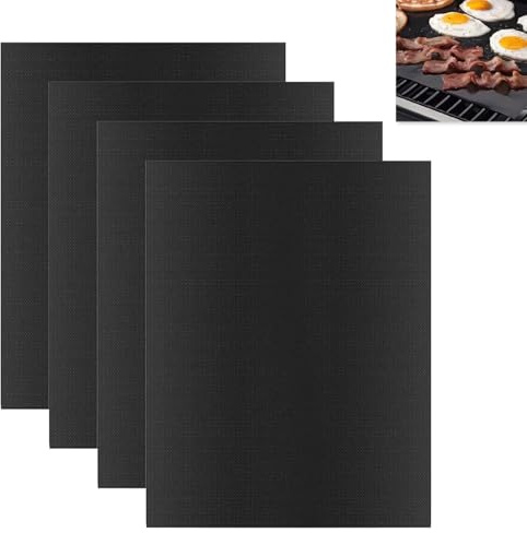 4 Stück Dauerbackfolie für Backofen, Backofenschutzfolie Ofeneinlage Antihaft, Grillmatte Wiederverwendbar Hitzebeständige Unterlage Küche, Teflon Backunterlage Feuerfeste Unterlage für Arbeitsplatte
