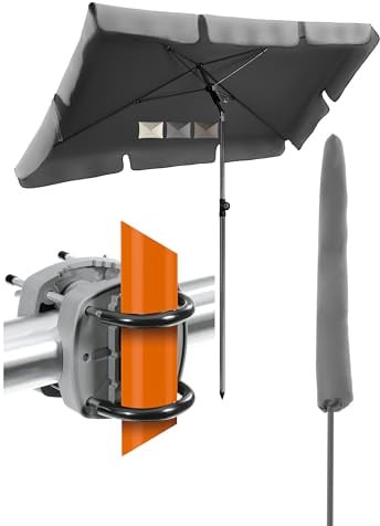 4smile Sonnenschirm Balkon SunnyShade - Sonnenschutz Balkon 3-in-1 SET, Anthrazit - UPF 50+ Sonnenschirm rechteckig 200 x 125 cm + Sonnenschirmhalter Balkongeländer + Sonnenschirmhülle