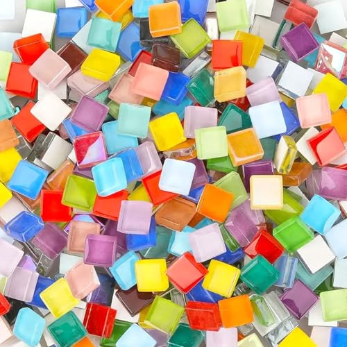 1kg Mosaikfliesen (1x1 cm, ca. 1100 Stück) Mosaiksteine zum Basteln, Mini Mosaik für Innen und Außenbereich, Badezimmer, Küche, Heimdekoration, Mix Color