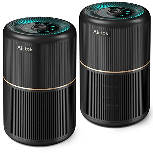 AIRTOK 2PC Luftreiniger, Luftreiniger Allergiker mit Aromatherapiefunktion, 99,97% Entfernung bis 0,1 Mikrometer, HEPA Luftfilter von Schimmel Staub Pollen Gerüche, Nachtlicht, Kindersicherung