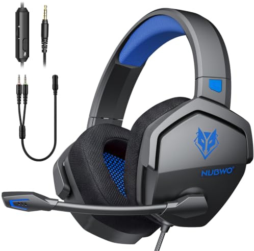 NUBWO N16 Gaming Headset – Mikrofon mit Geräuschunterdrückung, Stereo Sound und Komfortables Design für PS5, PS4, Xbox One, NS, PC, Laptop und Mac - Blau