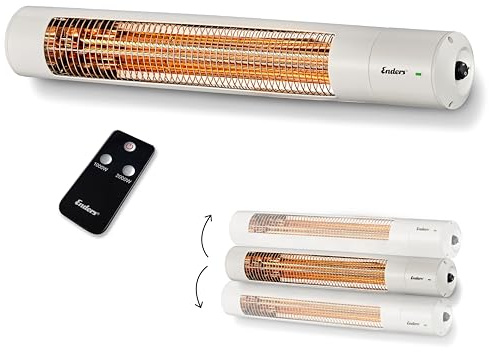 Enders Wandheizstrahler Oxeo White, Elektrostrahler, Heizpilz, Halogenstrahler, Infrarot-Strahlungswärme, 3 Leistungseinstellungen bis 2.000 W, Fernbedienung und Wandhalterung, Neigungswinkel #49286