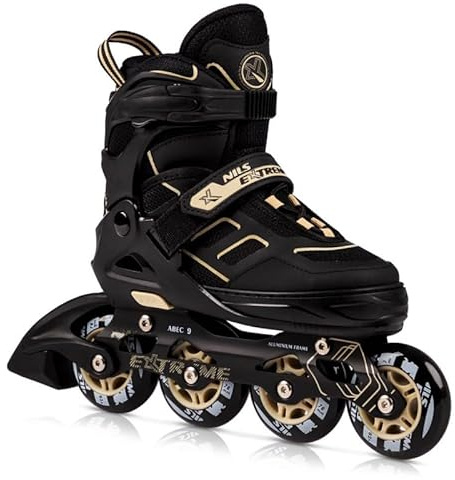 Nils Extreme Inliner für Erwachsene und Kinder - Inline Skates Mädchen und Jungen - ABEC9 Kugellager – Inliner Damen und Herren - Rollerskates Größenverstellbar 39-42 - Schwarz Beige - NA14174