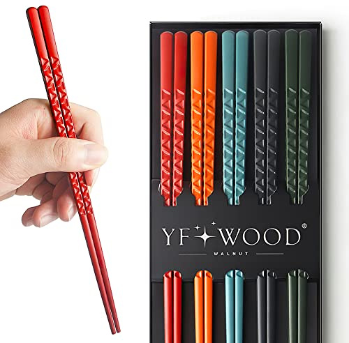 5 Paar Fiberglas-Essstäbchen, Premium-Japanische Wiederverwendbare Mit Muster, Geschenk-Set für Sushi, Asiatische Gerichte, Spülmaschinenfest (5 Farben)