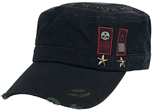Rock Rebel by EMP Herren Schwarze Army-Cap mit Print, Aufnähern und Nieten one Size