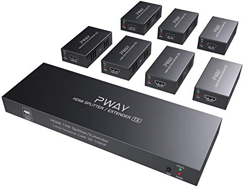 PW-HTS0107（POC） 1X7 Port HDMI Splitter Extender/Verteiler Ultra HD 1080P Ohne Verzögerung 50m über CAT6 Kable Unterstützt EDID（1 In 7 Out）