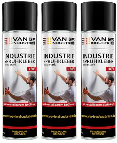 3x VE-INDUSTRIES Sprühkleber 500ml Kontaktkleber verstellbarer Sprühkopf extra stark Industriekleber