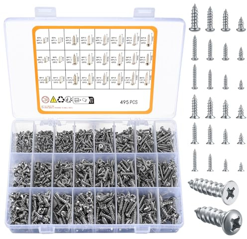 435-teiliges selbstschneidendes Schraubenset, selbstschneidende M3/M4/M5/M6-Schrauben, Kreuzschlitz-Holzschraubenset, Deck-Trockenbau-Betonschrauben