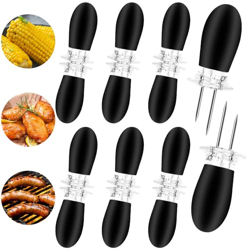 JIUBULUJIU 14 Stück Maiskolben Spieße, Edelstahl Maiskolben Halter, Schwarz Mais Spieße for BBQ, Camping, Zuhause, Kochpartys