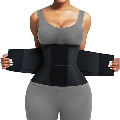 FeelinGirl Waist Trainer Bauchweggürtel Korsett Damen Bauchweg Bauchgürtel Shaper Trimmer Bauchkontrolle Shapewear Körperformer mit Dreifachumwicklung für Frauen (Schwarz,M)
