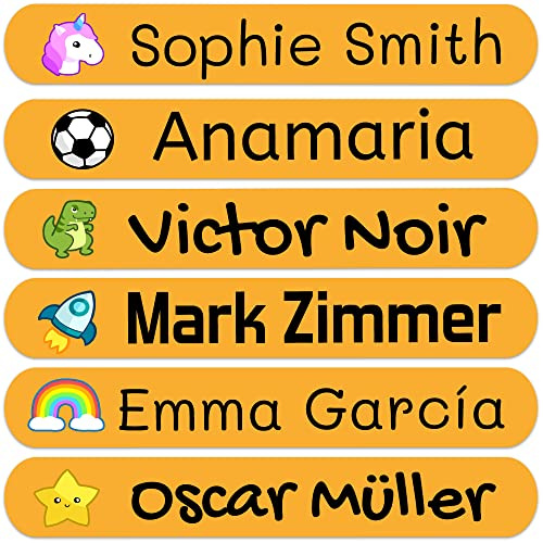 50 Personalisierte Namensaufkleber für Kinder. Klebeetiketten zum Beschriften von Schule, Kindergarten, Büchern, Spielzeug, Tupper. Wasserdichte Etiketten 6x1 cm