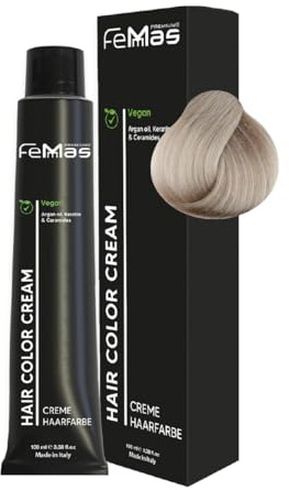 FemMas Haarfarbe Lichtblond Asch 9.1 I Creme Haarfarbe mit Arganöl, Keratin & Ceramiden I Als dauerhafte Haarfärbung oder Tönung für strahlende, haltbare Farbergebnisse I 100 ml