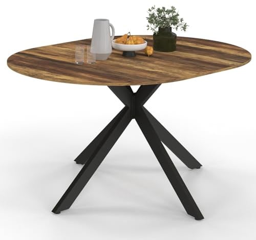 IDMarket - Ausziehbarer runder Esstisch ALIX 4-8 Personen Spinnenbein schwarz und Tischplatte aus dunklem Holz Hawkins 110-150 cm