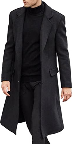 ECDAHICC Herren Casual Slim Fit Wollmantel Lange Jacke Kerbkragen Trenchcoat Einreiher Mantel Winter Warme Oberbekleidung(BL,L)