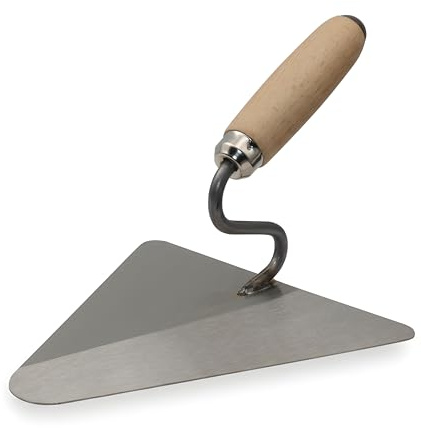 DEWEPRO Berliner Maurerkelle 200x190mm – Dreieckskelle mit S-Hals – Rostfreies Edelstahlblatt 1,0mm – Holzgriff – Profi Putzkelle für Mörtel & Putz – Berliner Form für Handwerker & Heimwerker