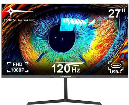 Minifire 27 Zoll Monitor, USB Typ-C & HDMI Anschluss, 120Hz, Eye-Care für Business und Büro, ultradünner Rahmen, FHD 1080P Computer Monitor PC Bildschirm, FlickerFree, Lowblue Mode (MF27X3AL)