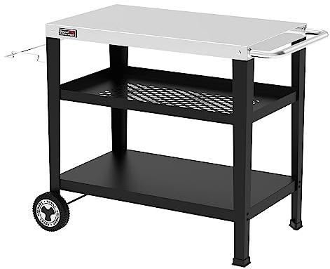 Royal Gourmet Servierwagen 3-Etagen mit Müllsackhalter Küchenwagen Edelstahl Beistelltisch Outdoor Plancha Grilltisch Rollwagen Trolley Silber Arbeitsplatte 85 x 50cm