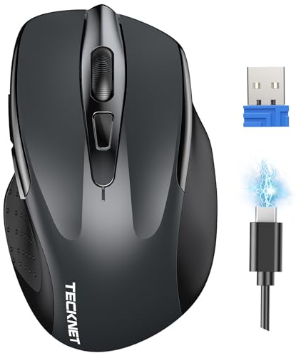 TECKNET Silent Kabellose Maus, Wiederaufladbar Funkmaus 4800 DPI, 2,4 GHz Optische Computer Maus für Laptop, PC, Mac, 6 Tasten, Grau