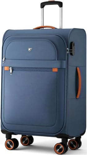 ABISTAB Weichschalenkoffer mittelgroß 66x44x28cm - Stoff Koffer Trolley - Leicht Reisekoffer mit 4 Rollen & Zahlenschloss, Handgepäck Koffer, 77 Liter, Blau