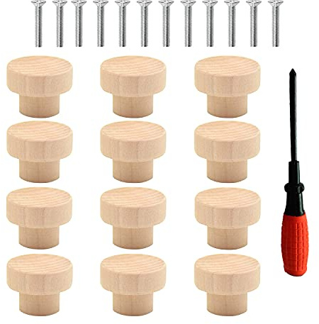 JI 12 Stück Möbelknöpfe holz, Holz Tür Schubladengriffe, Knäufe für Schränke und Schubladen, Schrankknöpfe Mit Schrauben, Holzknöpfe für kommode, möbel, 35 x 26 mm - A